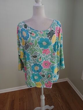 Talbots Floral Scoop-Neck 3/4 Sleeve Pullover Top Size 3XP